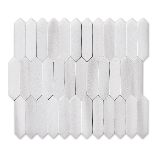 Mink White Polished Baby Picket Waterjet Marble Mosaics 13 3/16x11