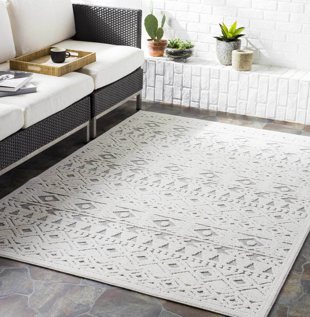 Mirani 3D Outdoor Area Rug - Clearance, installed in a room