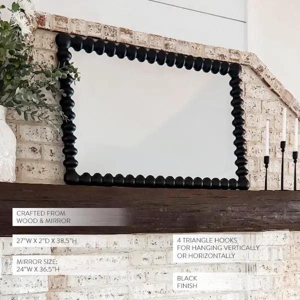 Black Beaded Carved Wood Wall Mirror by Decor Steals