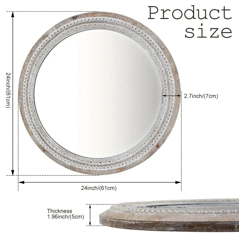 Mirror - Distressed Wood White Round by House Of Avana