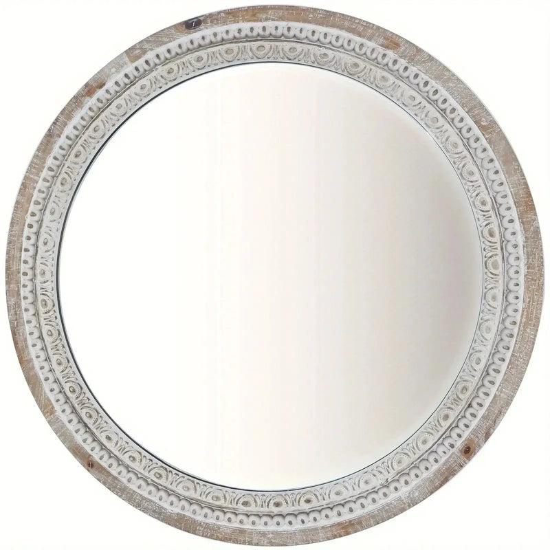 Mirror - Distressed Wood White Round by House Of Avana