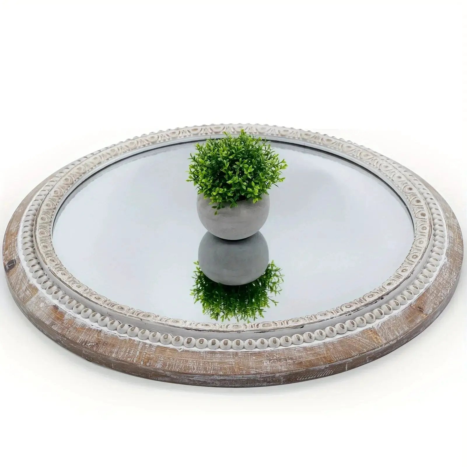 Mirror - Distressed Wood White Round by House Of Avana