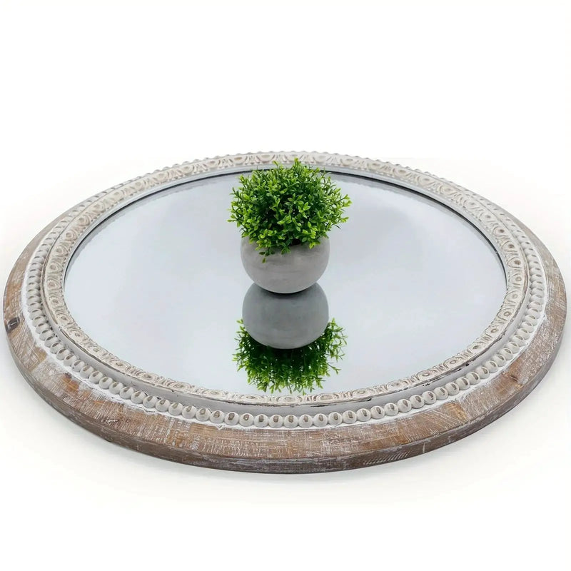 Mirror - Distressed Wood White Round by House Of Avana