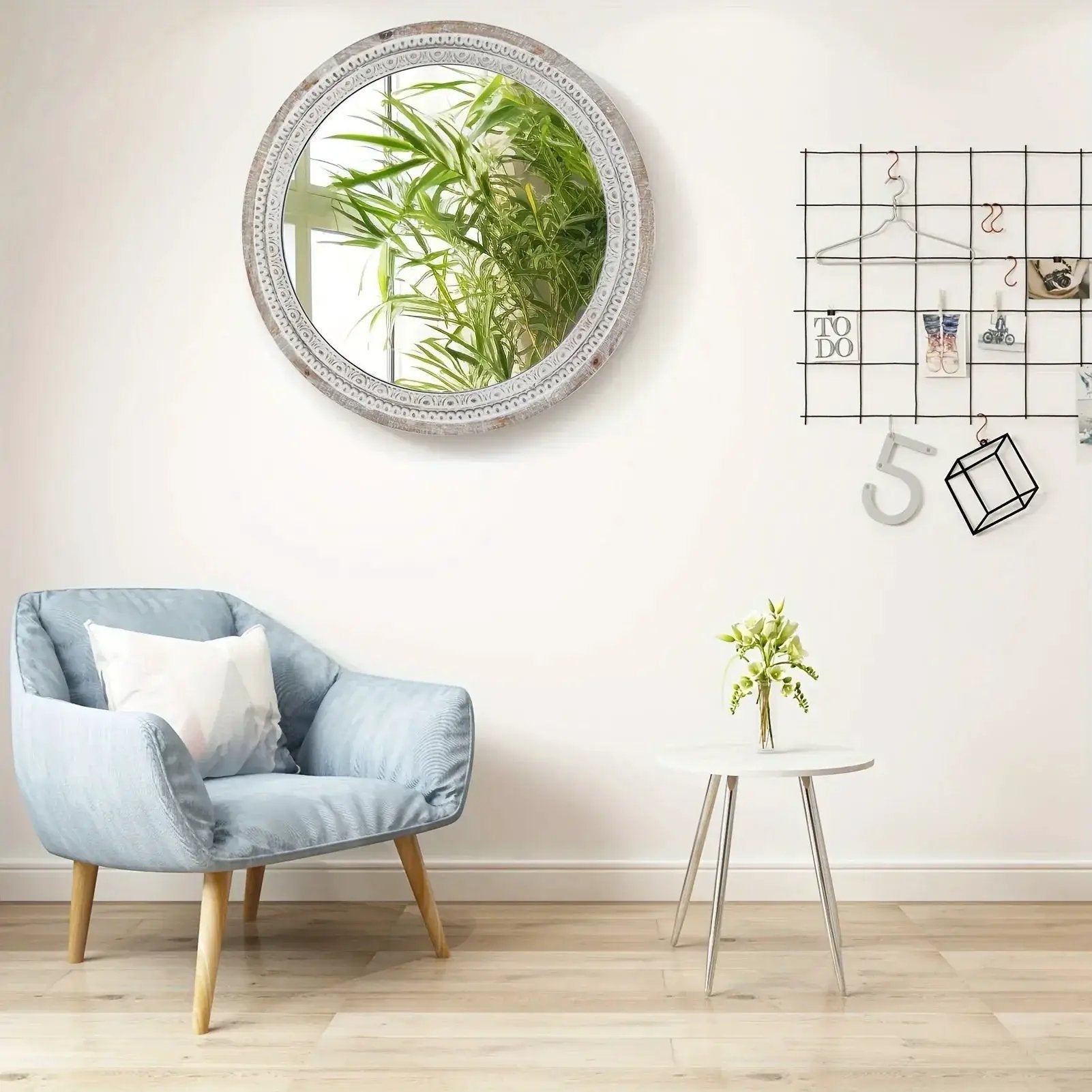 Mirror - Distressed Wood White Round by House Of Avana