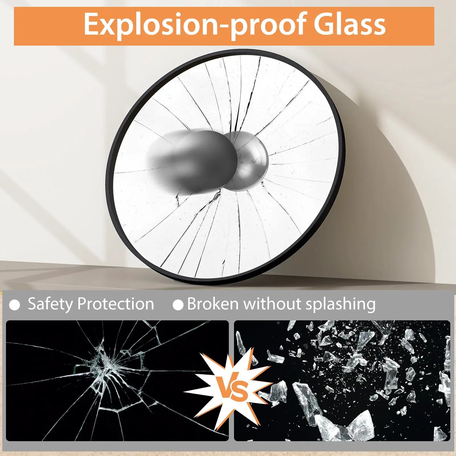 24 Inch Black Circle Bathroom Mirror with Explosion-proof Film by DirectDeals