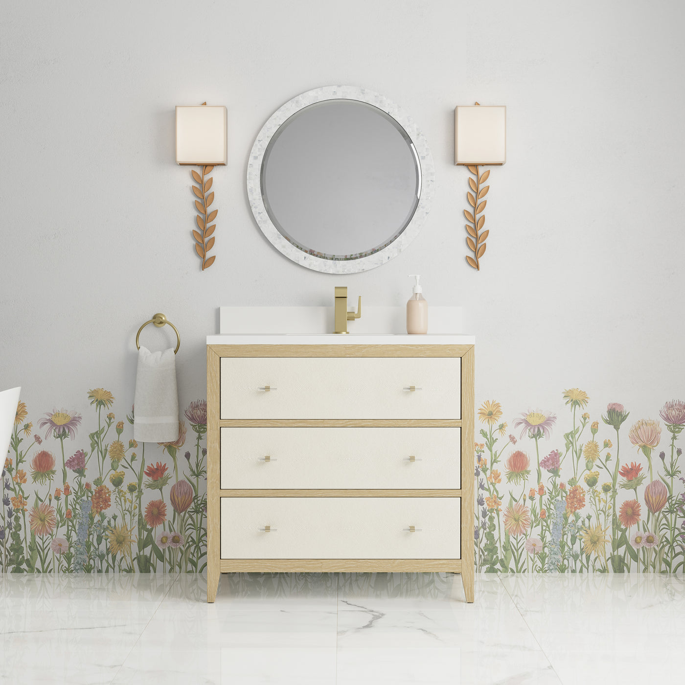 James Martin Celeste 36" Single Bathroom Vanity, Sunwashed Oak with Embossed Shagreen Drawer Fronts, view 26