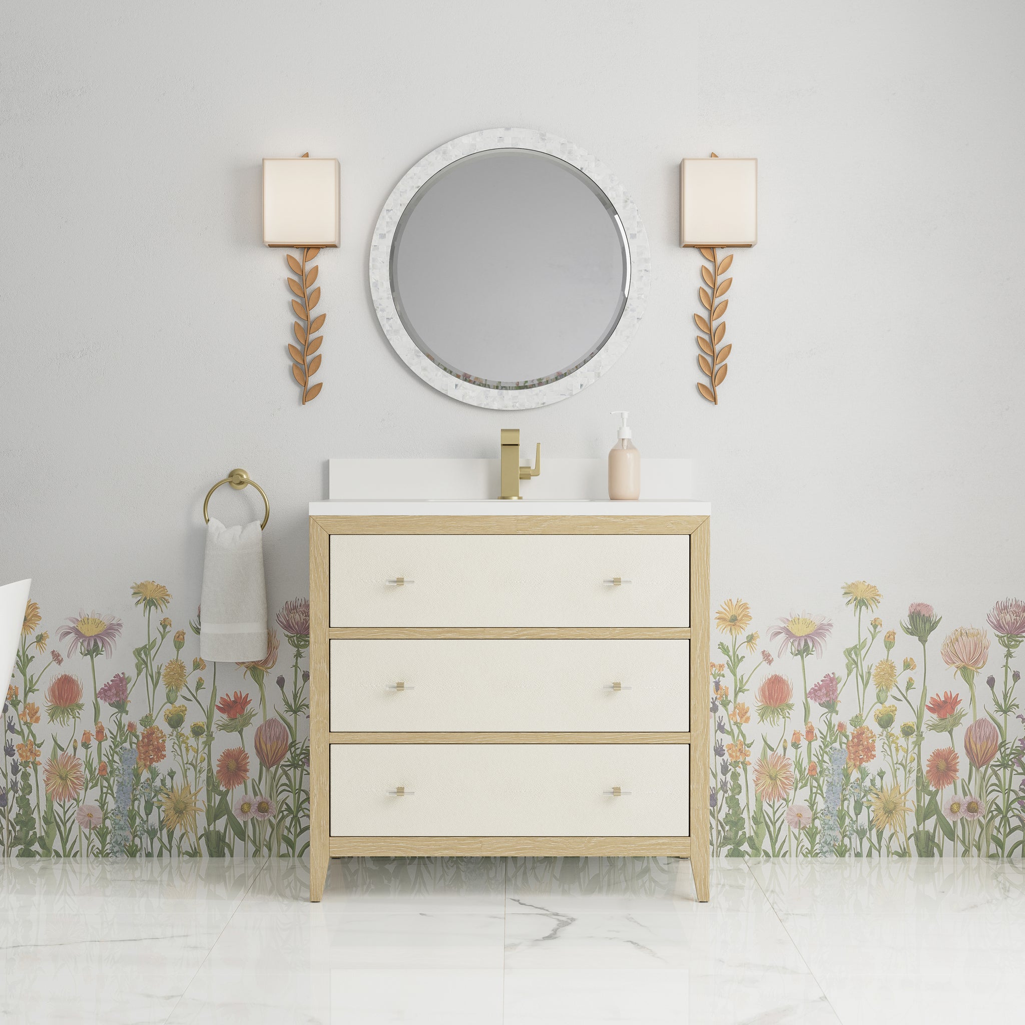 James Martin Celeste 36" Single Bathroom Vanity, Sunwashed Oak with Embossed Shagreen Drawer Fronts, view 26