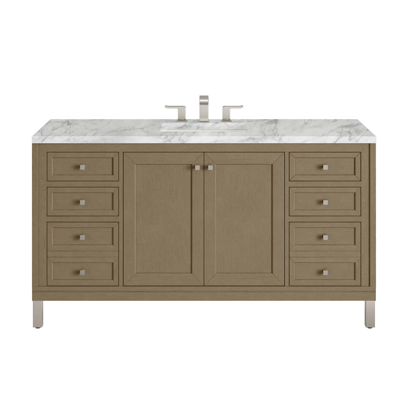James Martin Chicago 60" Single Bathroom Vanity, Walnut Whisper with Carrara White countertop