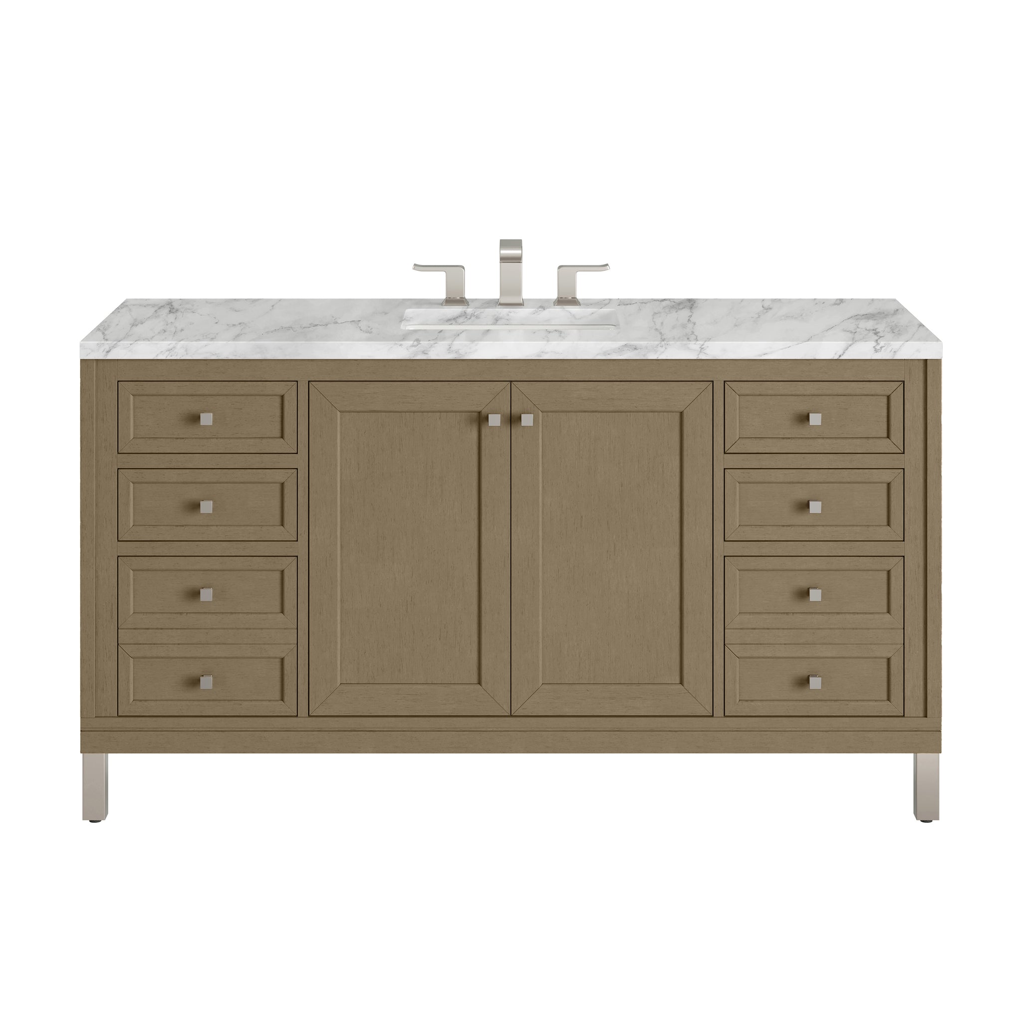 James Martin Chicago 60" Single Bathroom Vanity, Walnut Whisper with Carrara White countertop