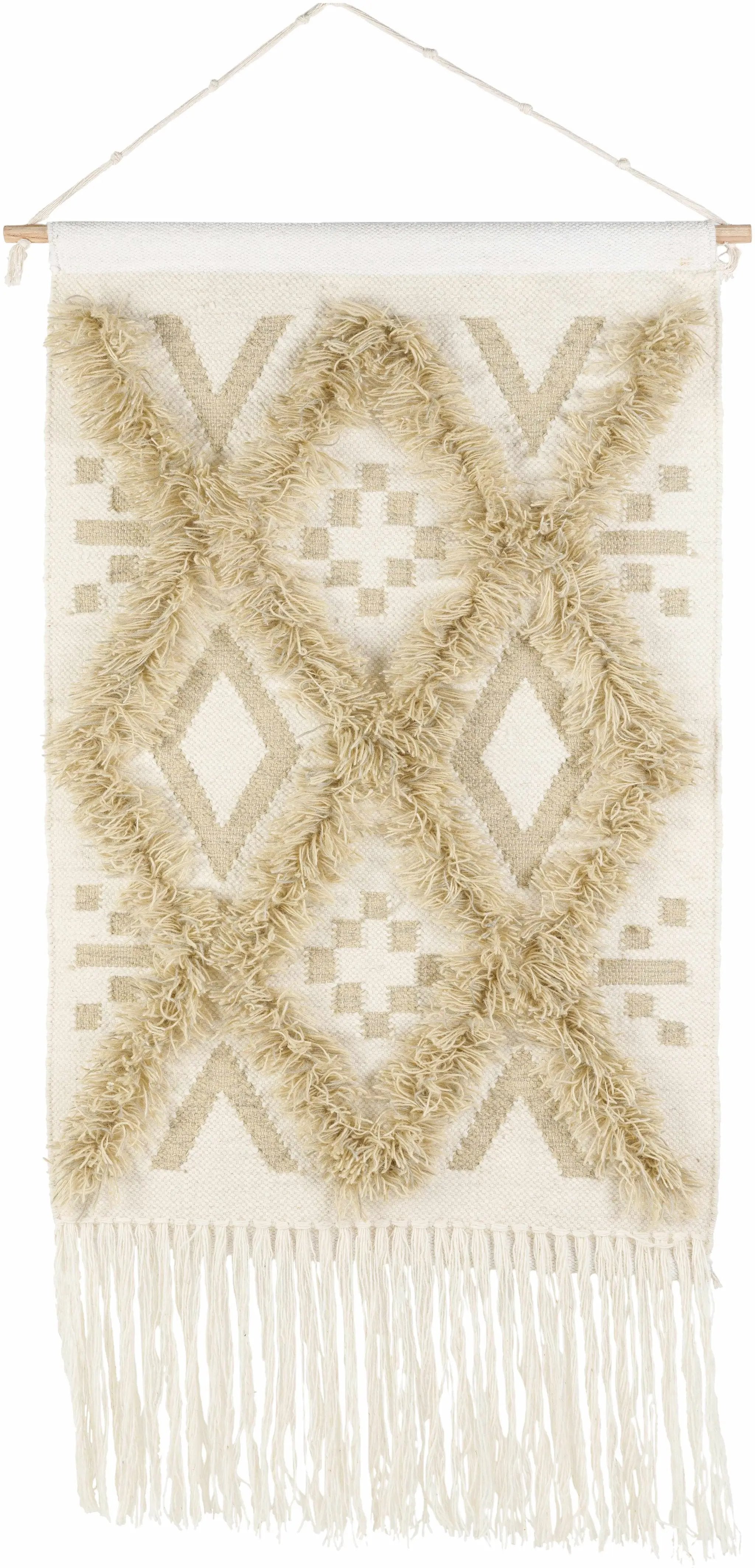 Malay Cream Diamond Fringe Wall Hanging - Clearance by Boutique Rugs