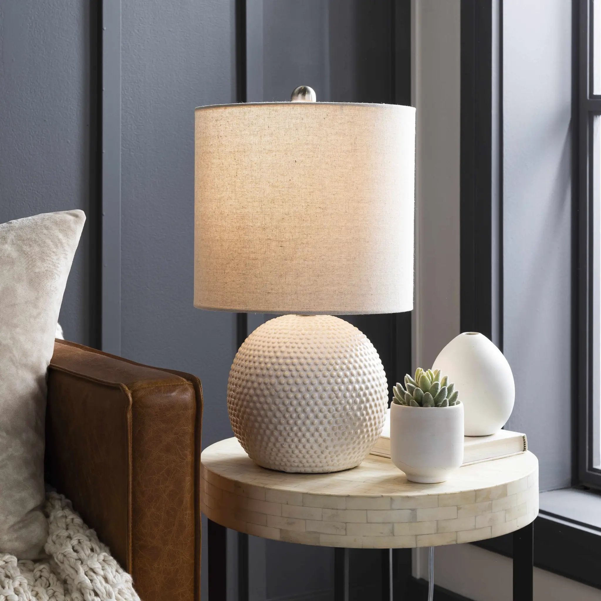 Manaloal Beige Textured Table Lamp by Boutique Rugs