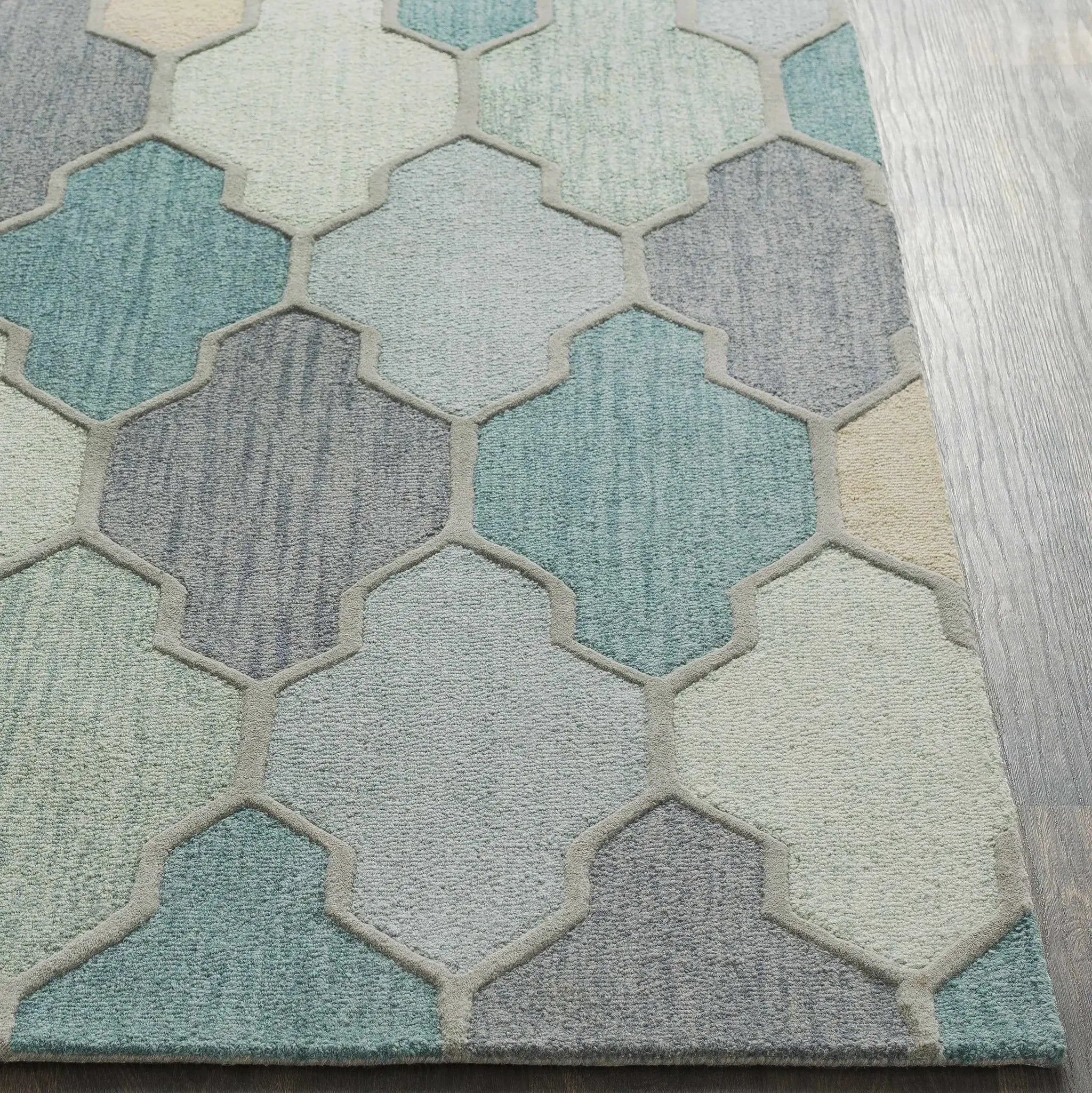Monteview Sage&Teal Geometric Wool Rug - Clearance by Boutique Rugs