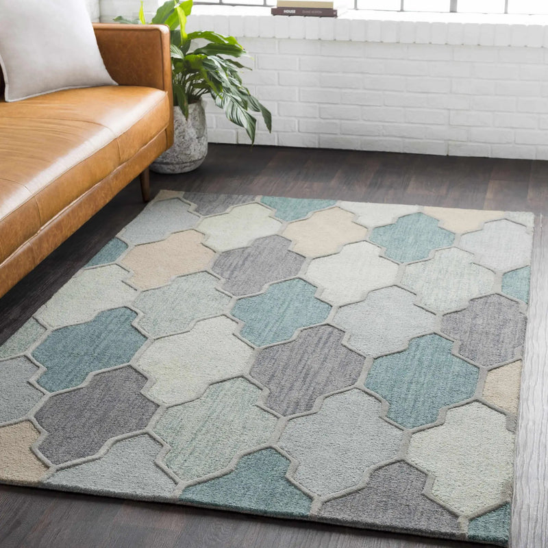Monteview Sage&Teal Geometric Wool Rug - Clearance by Boutique Rugs
