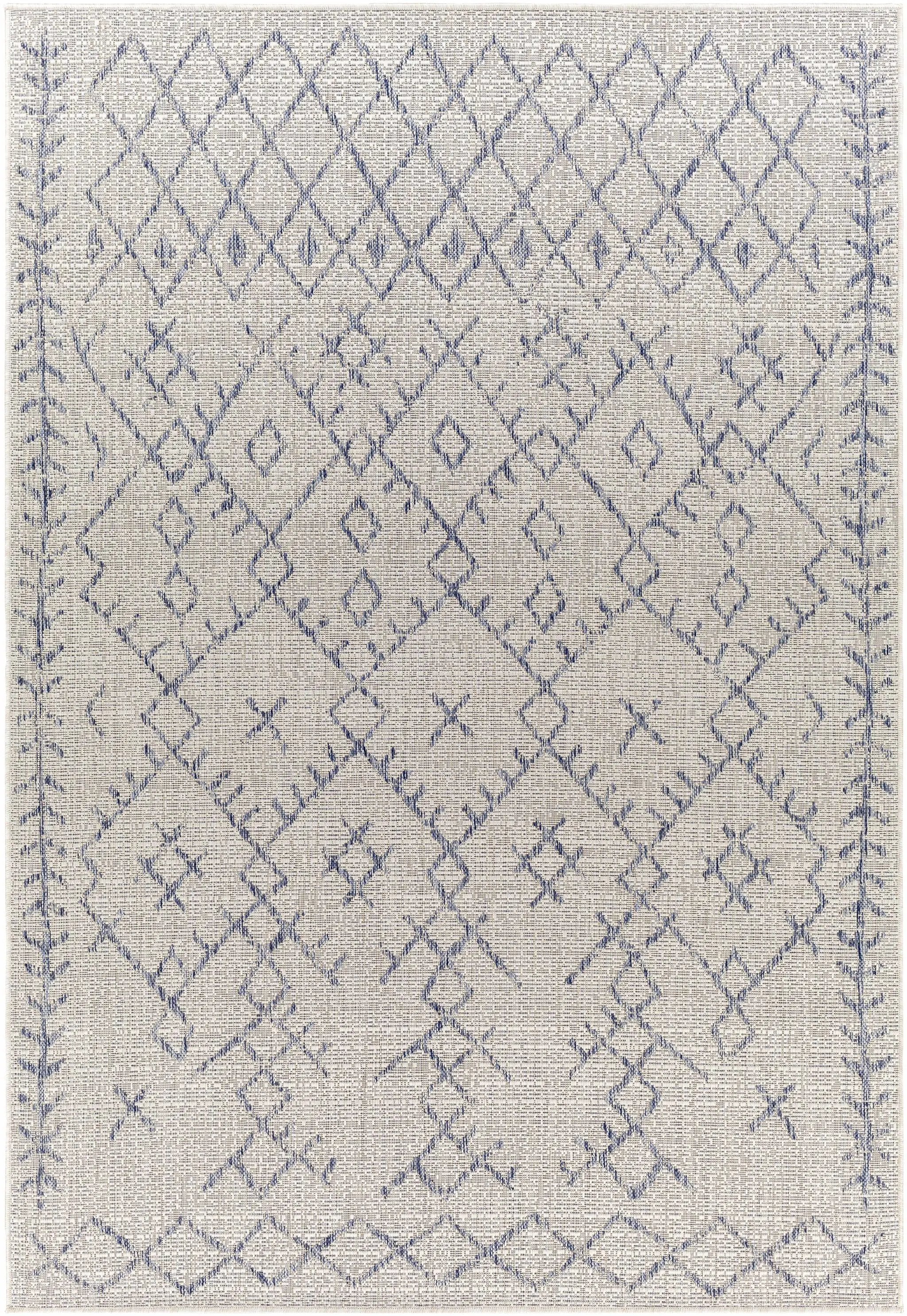 Maunawili Blue Detailed Gray Outdoor Rug - Clearance by Boutique Rugs