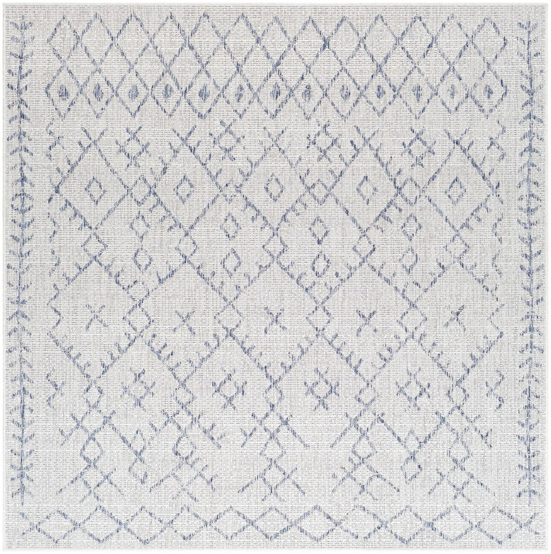 Maunawili Blue Detailed Gray Outdoor Rug - Clearance by Boutique Rugs