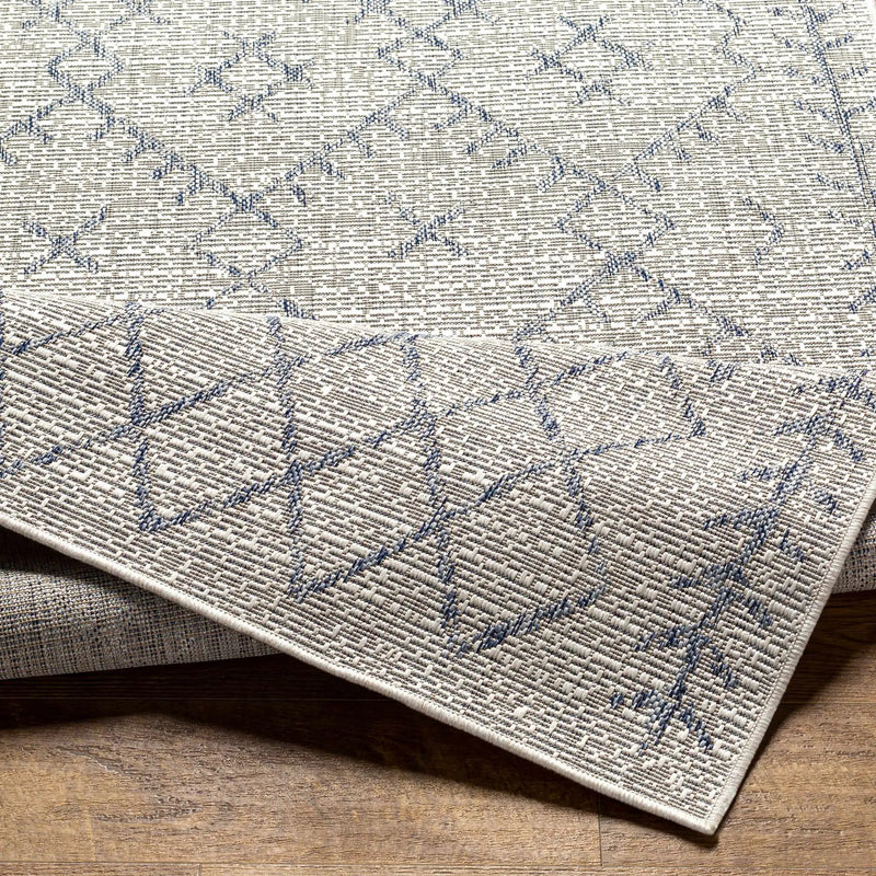Maunawili Blue Detailed Gray Outdoor Rug - Clearance by Boutique Rugs