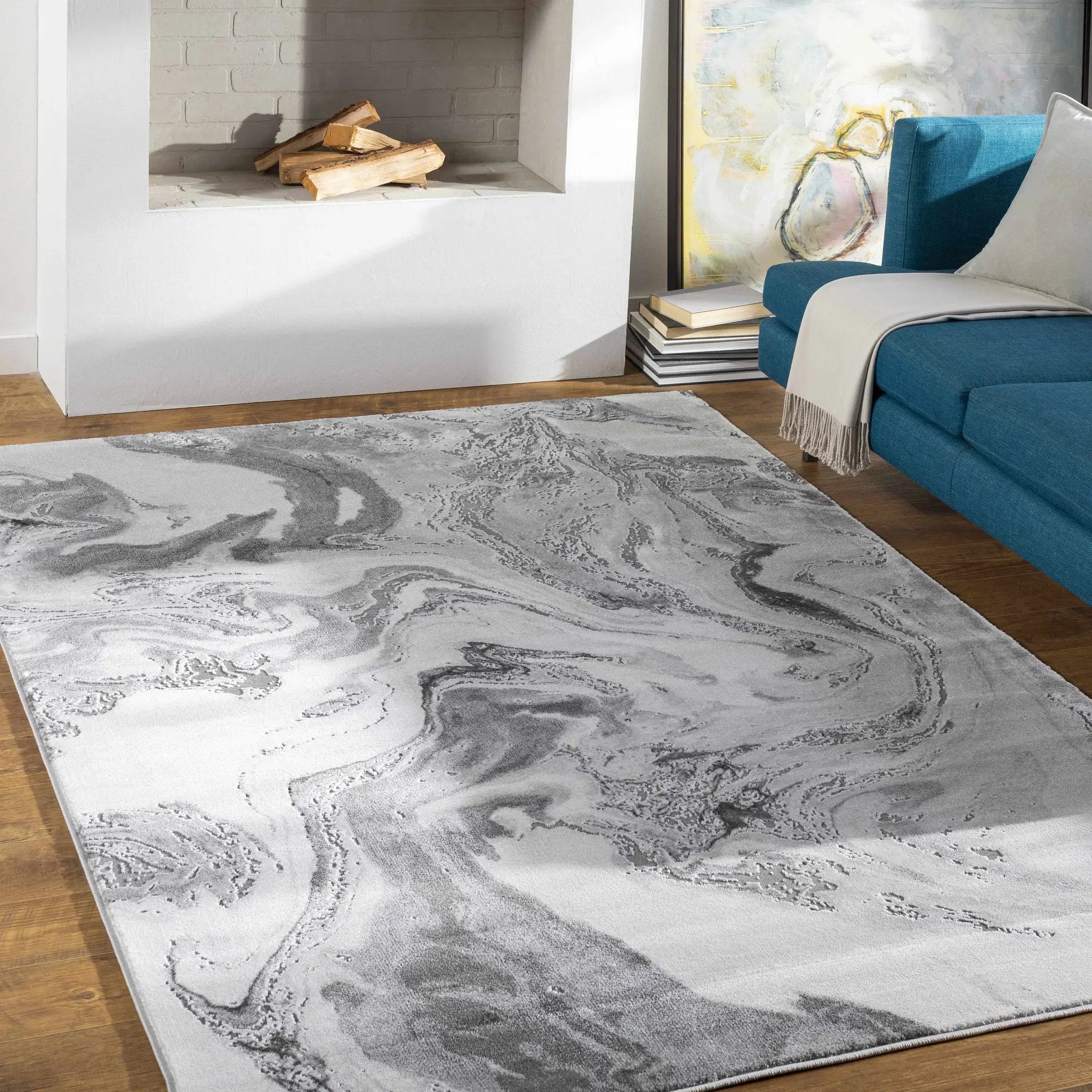 Moana Charcoal Marble Rug by Boutique Rugs