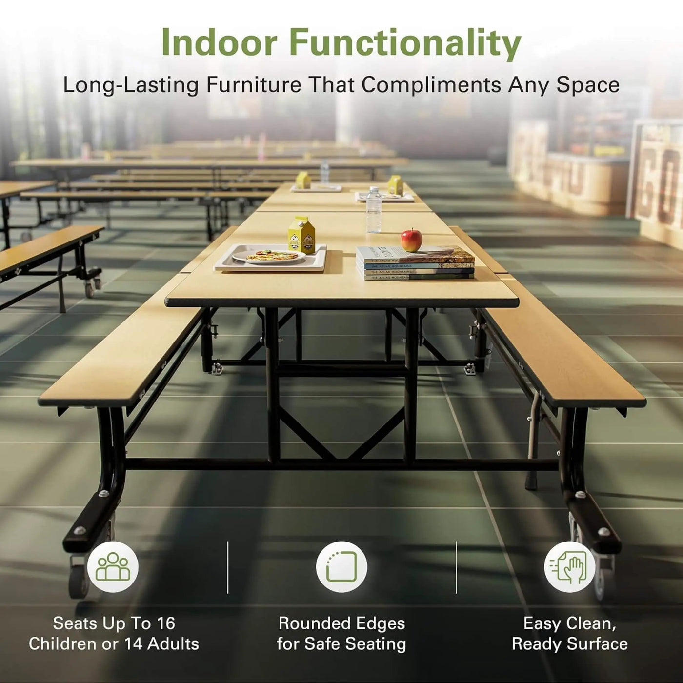 Mobile School Cafeteria Table With Benches And Lift Assist System (SAK39215) by SAKSBY WHOLESALE