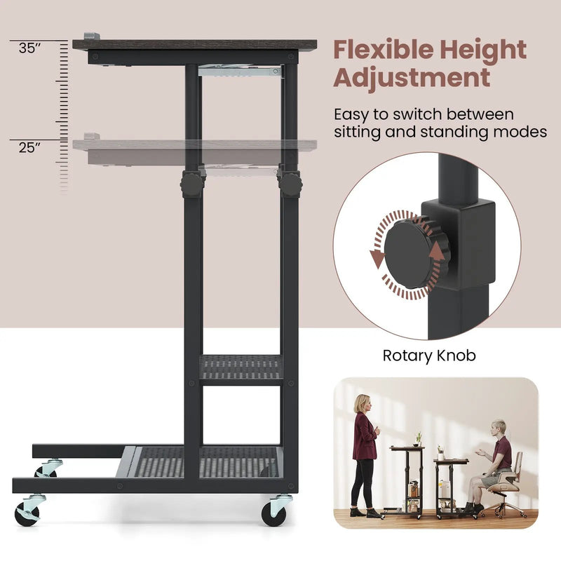 Mobile Stand up Desk Height Adjustable Standing Table with Tilting Tabletop by DirectDeals