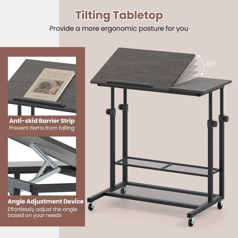 Mobile Stand up Desk Height Adjustable Standing Table with Tilting Tabletop by DirectDeals