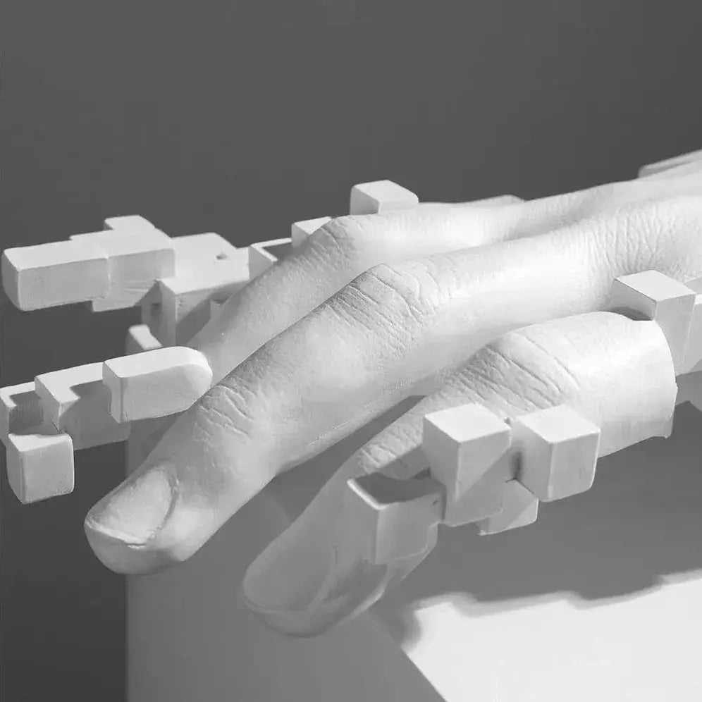Pixelated Hand Sculpture 20cm Matte White Resin for Your Modern Home by House Of Avana