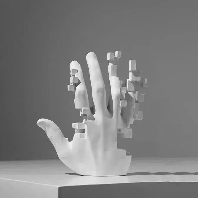 Pixelated Hand Sculpture 20cm Matte White Resin for Your Modern Home by House Of Avana