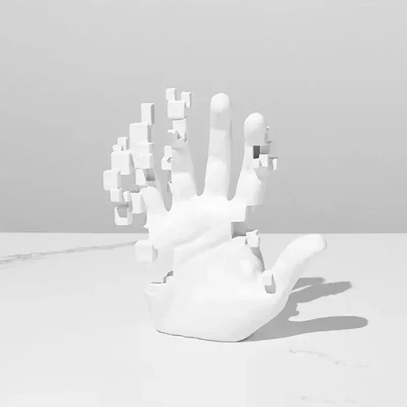 Pixelated Hand Sculpture 20cm Matte White Resin for Your Modern Home by House Of Avana