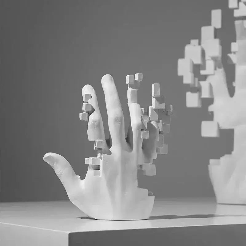 Pixelated Hand Sculpture 20cm Matte White Resin for Your Modern Home by House Of Avana