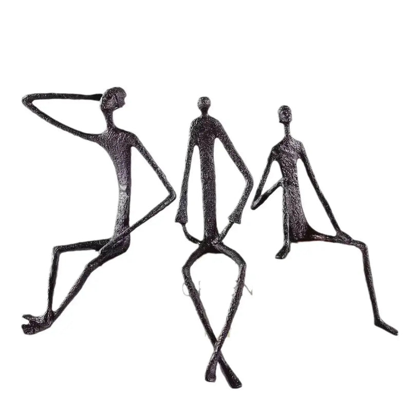 Abstract Black Iron Figure Sculptures Set of 3 Shelf Sitters for Home by House Of Avana