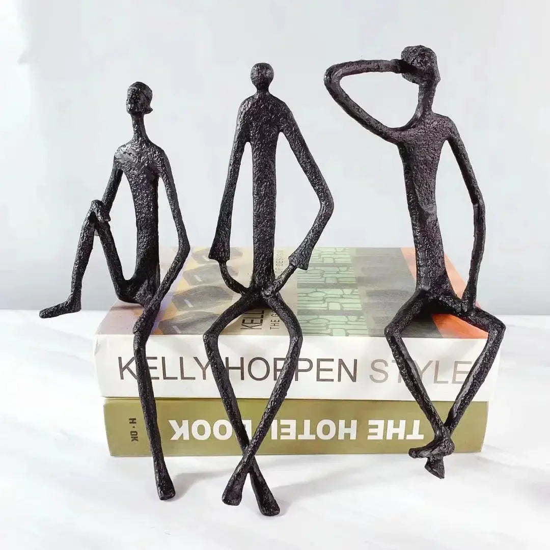 Abstract Black Iron Figure Sculptures Set of 3 Shelf Sitters for Home by House Of Avana