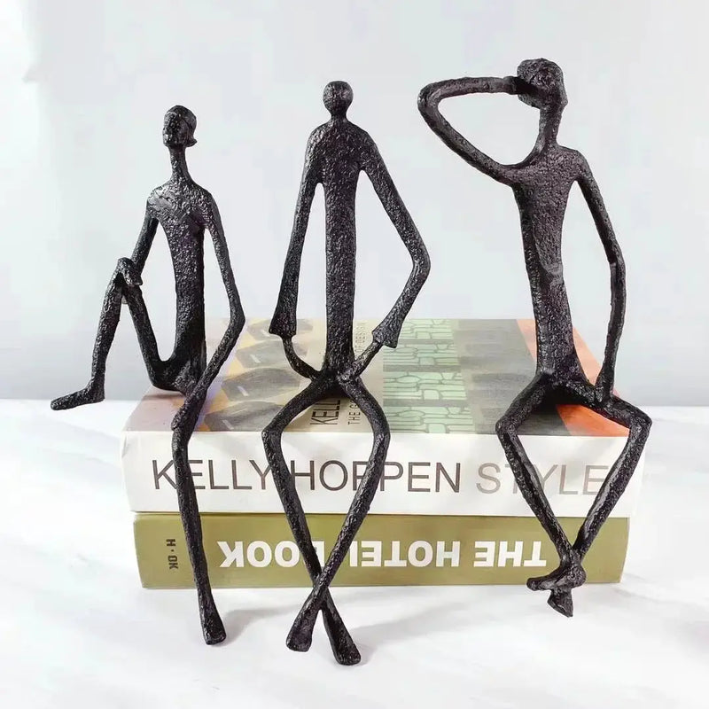 Abstract Black Iron Figure Sculptures Set of 3 Shelf Sitters for Home by House Of Avana