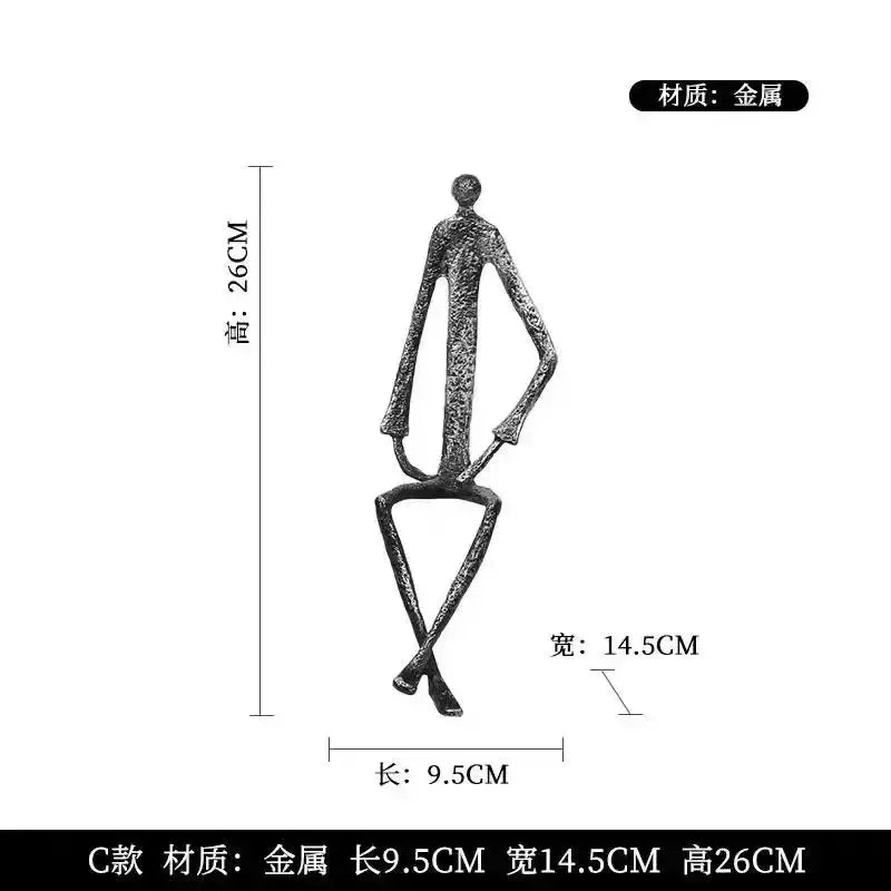 Abstract Black Iron Figure Sculptures Set of 3 Shelf Sitters for Home by House Of Avana