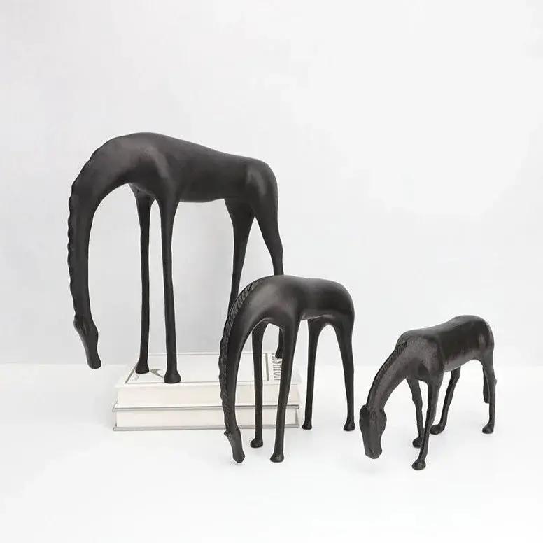 Modern Minimalist Black Horse Sculpture Decorative Figurine by House Of Avana