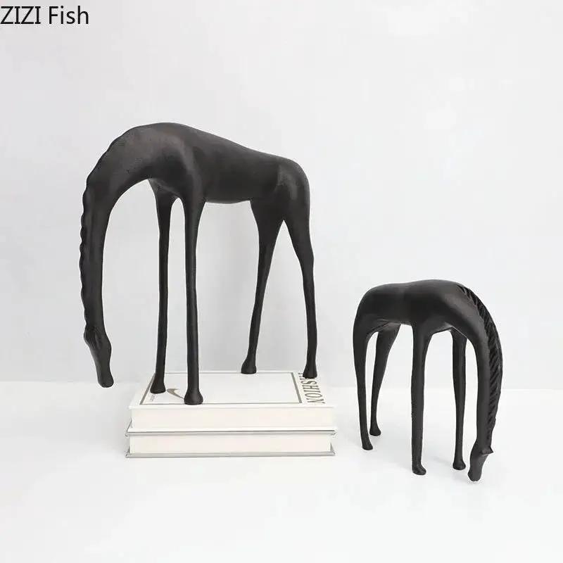 Modern Minimalist Black Horse Sculpture Decorative Figurine by House Of Avana