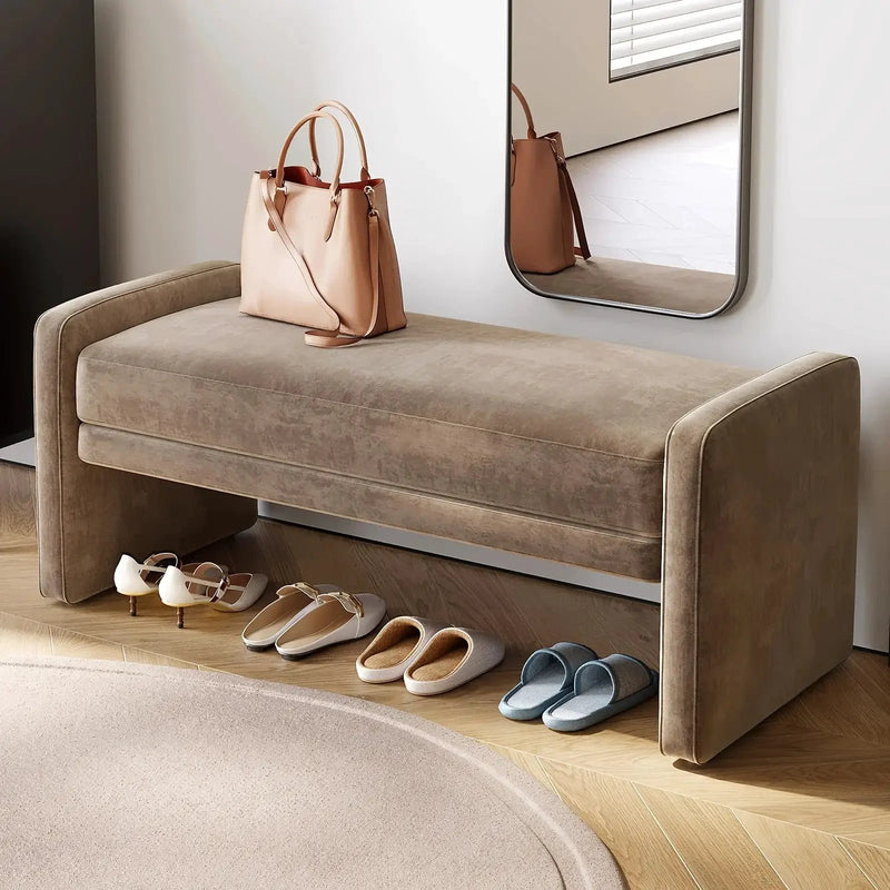 Modern Brown Entrance Shoe Changing Stool with Storage - Multifunctional Soft Seat Bench with Shoe Storage Compartment, Space-Saving Design for Entryway, Living Room, Bedroom, Hallway - Contemporary Minimalist Stool with Cush by House Of Avana