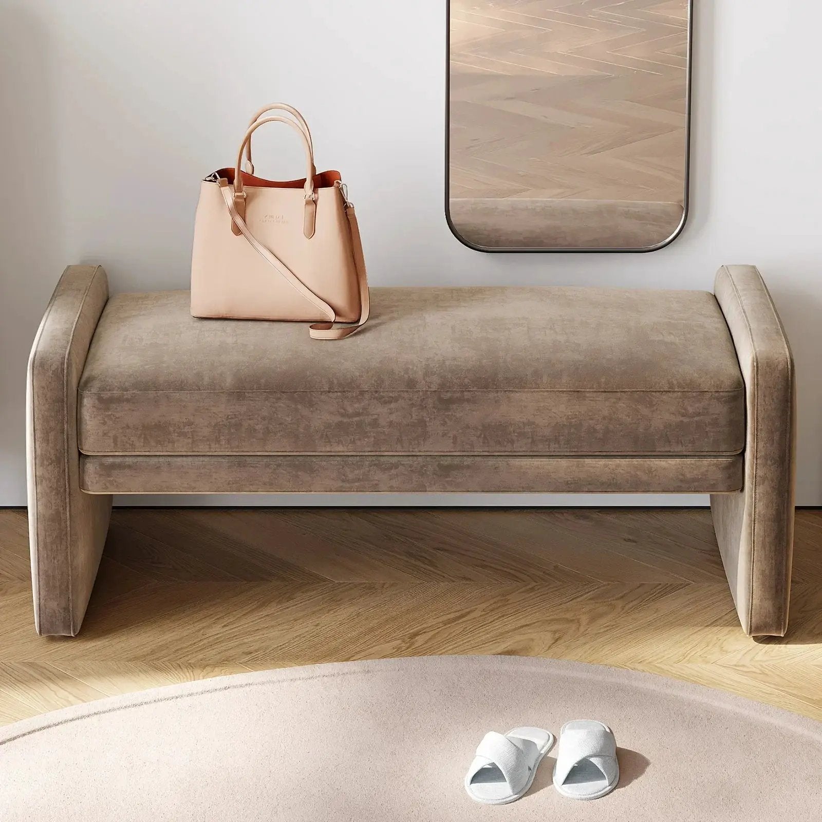Modern Brown Entrance Shoe Changing Stool with Storage - Multifunctional Soft Seat Bench with Shoe Storage Compartment, Space-Saving Design for Entryway, Living Room, Bedroom, Hallway - Contemporary Minimalist Stool with Cush by House Of Avana