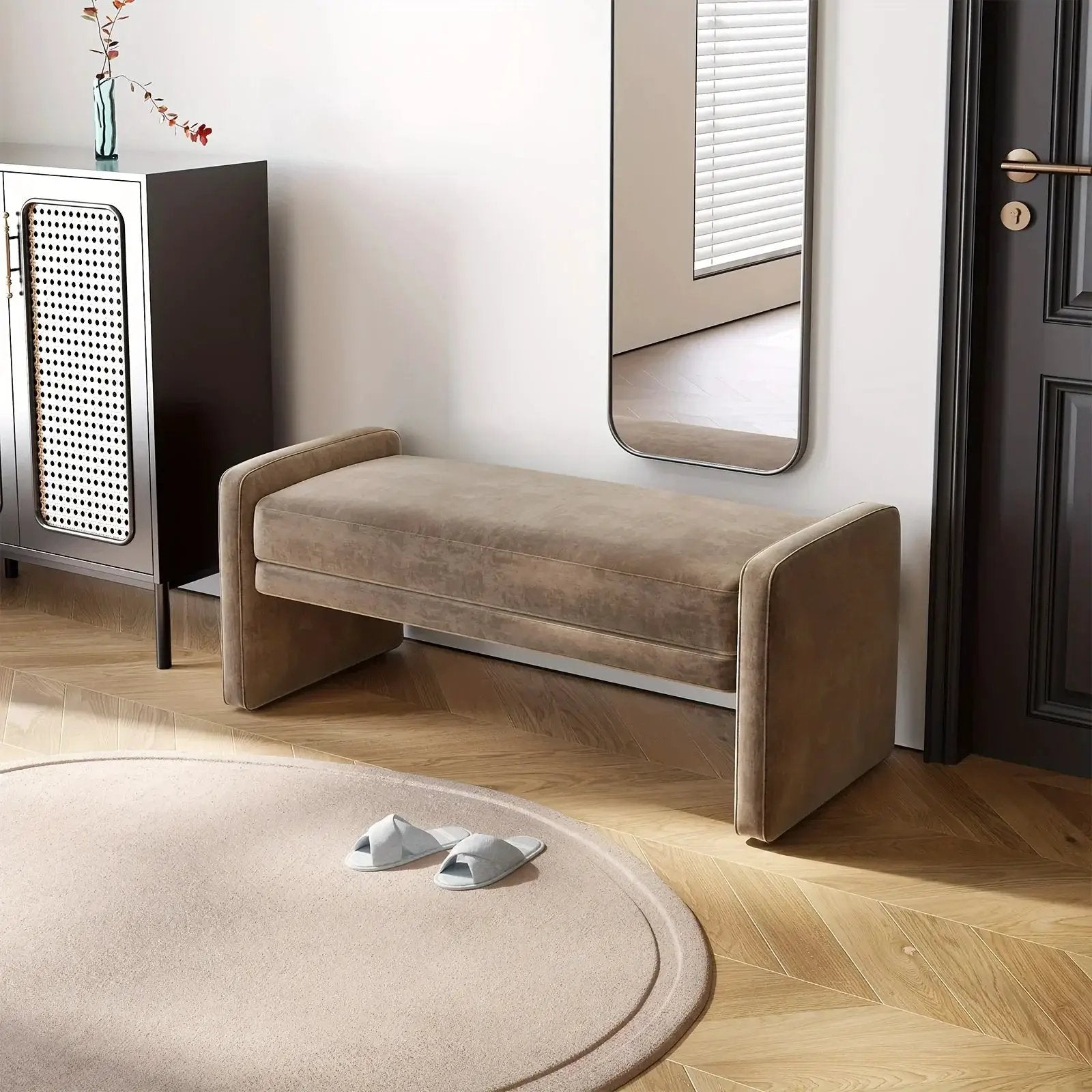 Modern Brown Entrance Shoe Changing Stool with Storage - Multifunctional Soft Seat Bench with Shoe Storage Compartment, Space-Saving Design for Entryway, Living Room, Bedroom, Hallway - Contemporary Minimalist Stool with Cush by House Of Avana