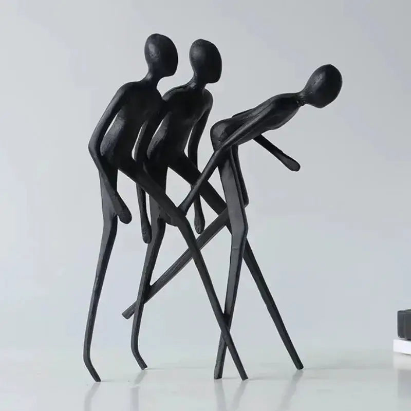 Abstract Human Sculpture Matte Black Iron Trio for Your Living Room by House Of Avana