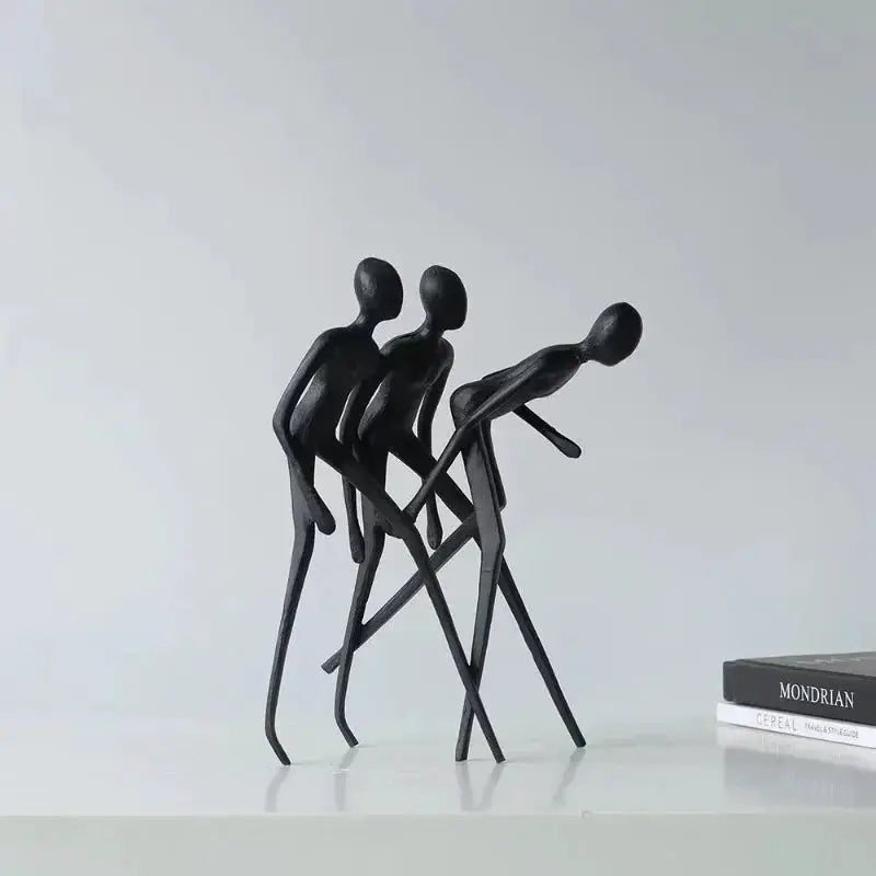 Abstract Human Sculpture Matte Black Iron Trio for Your Living Room by House Of Avana