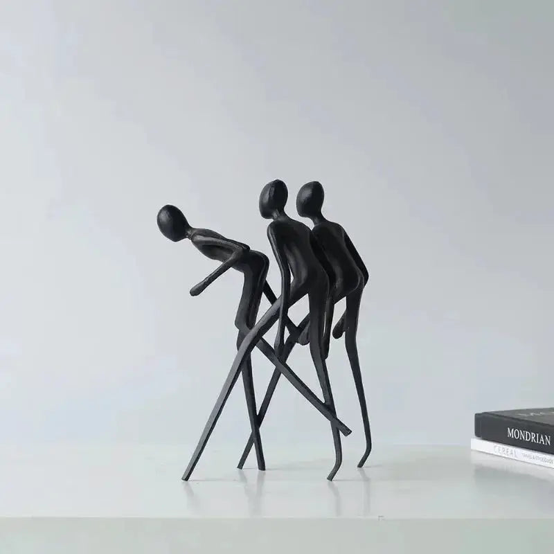 Abstract Human Sculpture Matte Black Iron Trio for Your Living Room by House Of Avana
