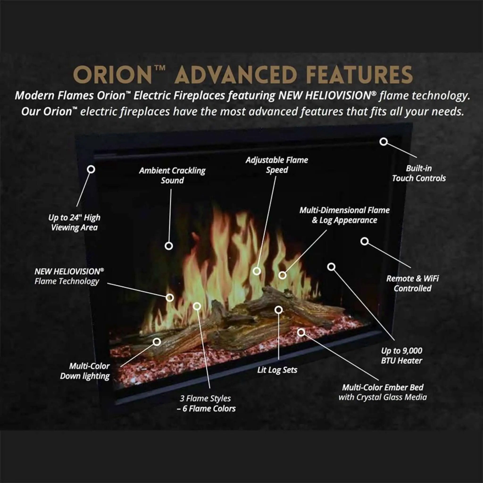Modern Flames Orion Traditional 42-Inch Heliovision Electric Fireplace [OR42-TRAD] (SAK83765) by SAKSBY WHOLESALE