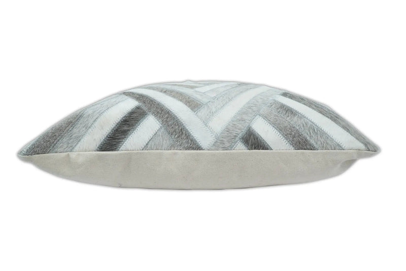 Modern Geometric Silver and Ivory Striped Genuine leather Pillow, Cushion | PL18 by The Rug Decor