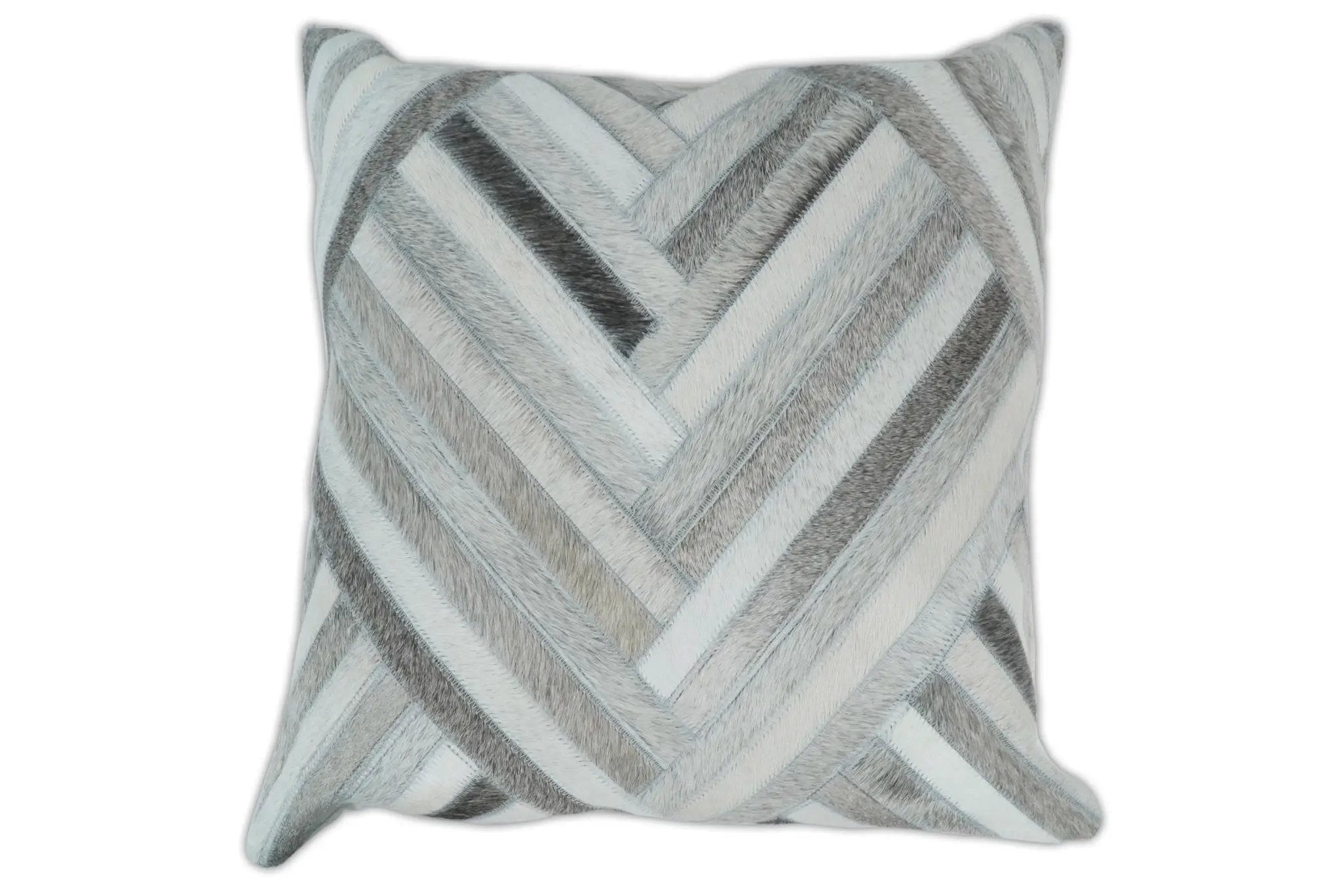 Modern Geometric Silver and Ivory Striped Genuine leather Pillow, Cushion | PL18 by The Rug Decor