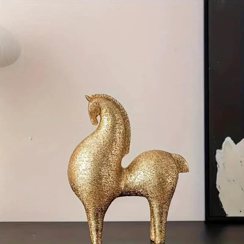 Modern Golden Horse Figurine Textured Abstract Design for Your Home by House Of Avana