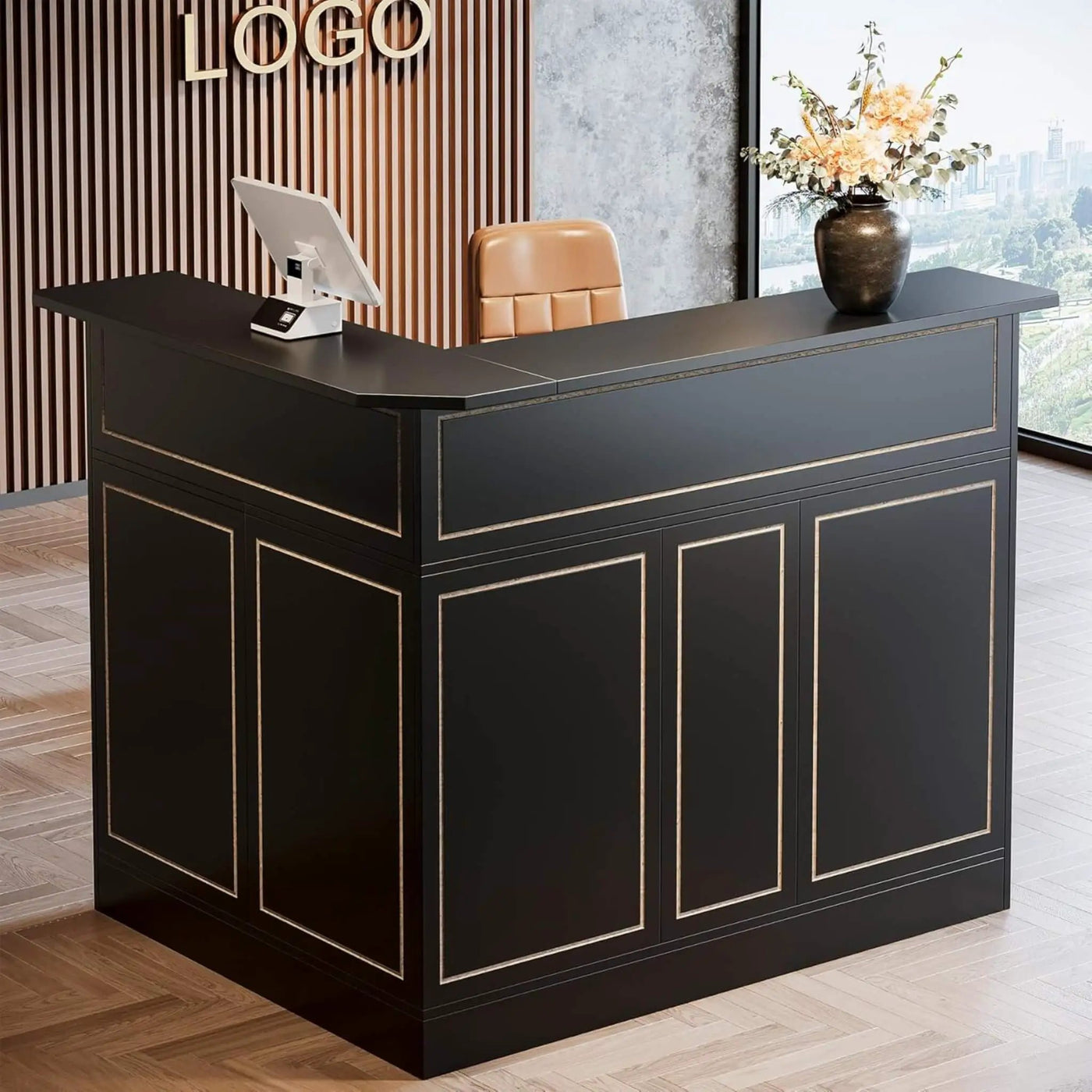 Modern L-Shaped Reception Desk With Storage Shelves (SAK81036) by SAKSBY WHOLESALE
