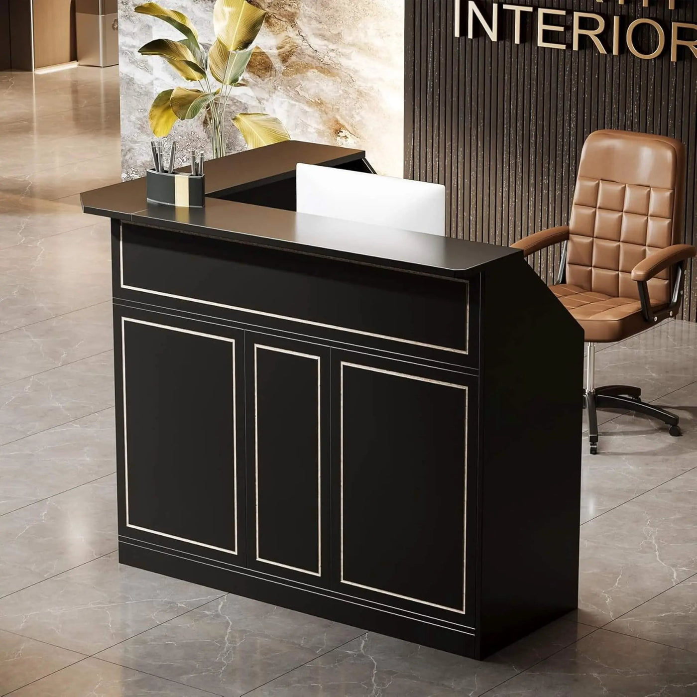 Modern L-Shaped Reception Desk With Storage Shelves (SAK81036) by SAKSBY WHOLESALE