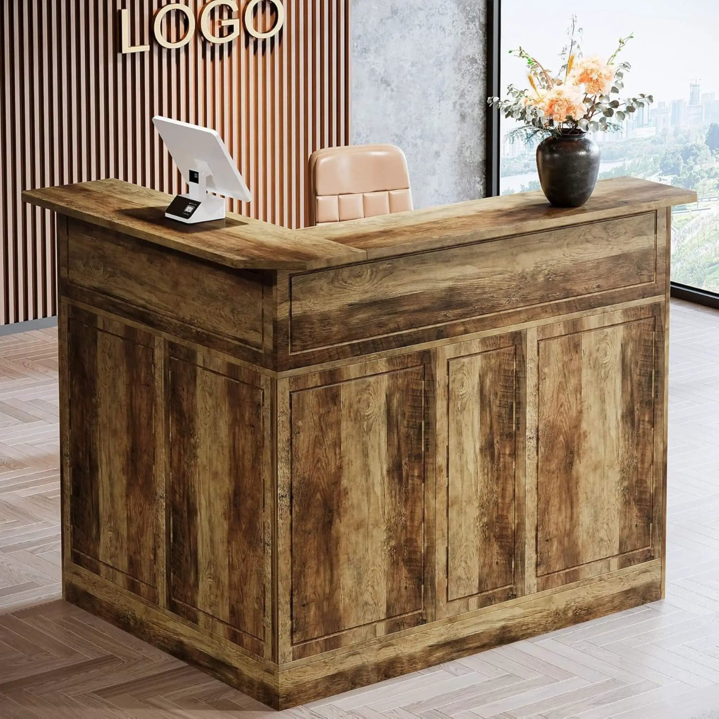Modern L-Shaped Reception Desk With Storage Shelves (SAK81036) by SAKSBY WHOLESALE