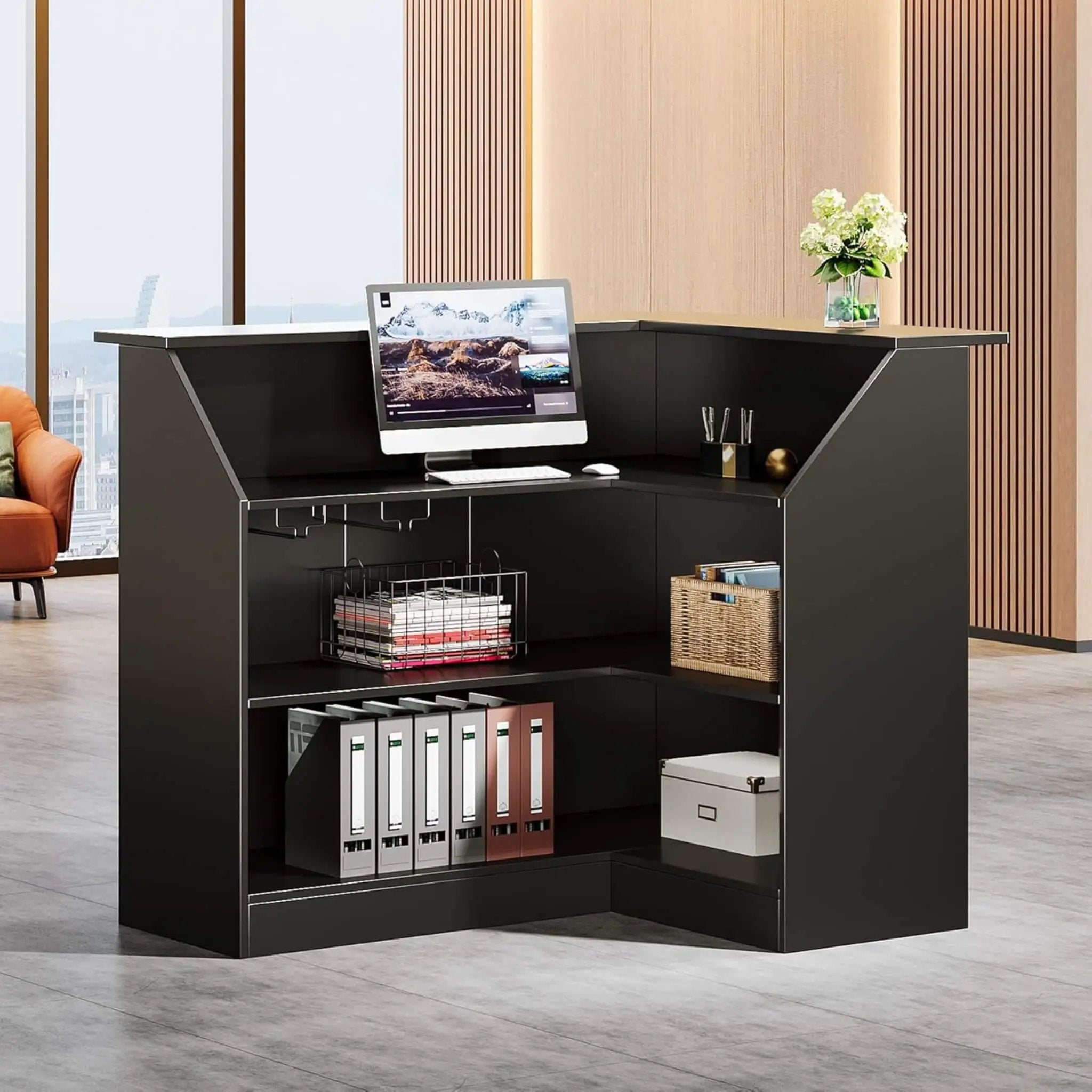 Velmor Modern L-Shaped Reception Desk With Storage Shelves (SAK81036) by SAKSBY WHOLESALE