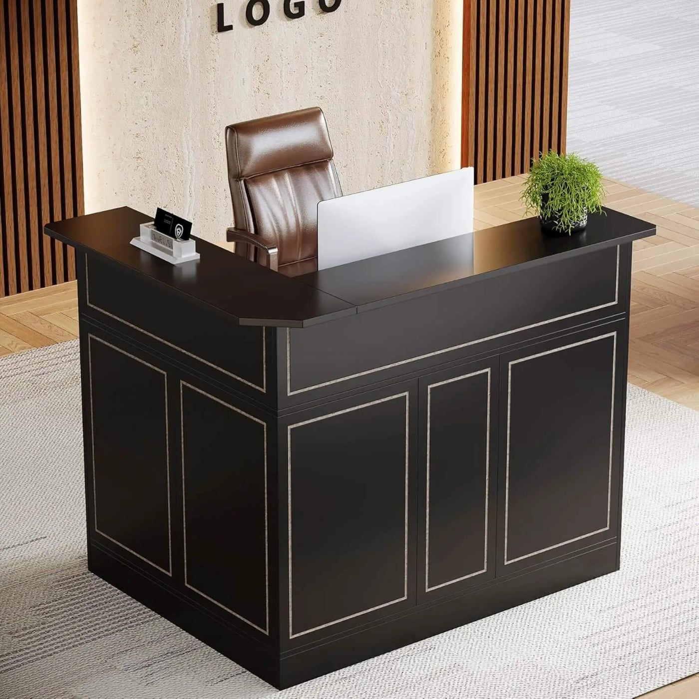 Modern L-Shaped Reception Desk With Storage Shelves (SAK81036) by SAKSBY WHOLESALE