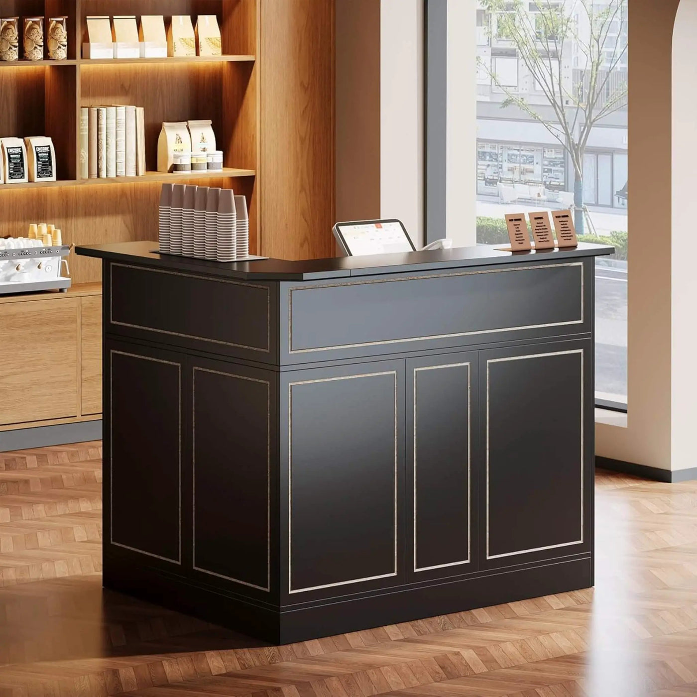 Modern L-Shaped Reception Desk With Storage Shelves (SAK81036) by SAKSBY WHOLESALE